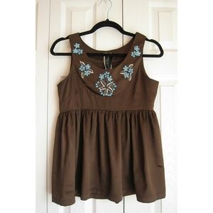 Andersen & Lauth Brown Beaded Peplum Top